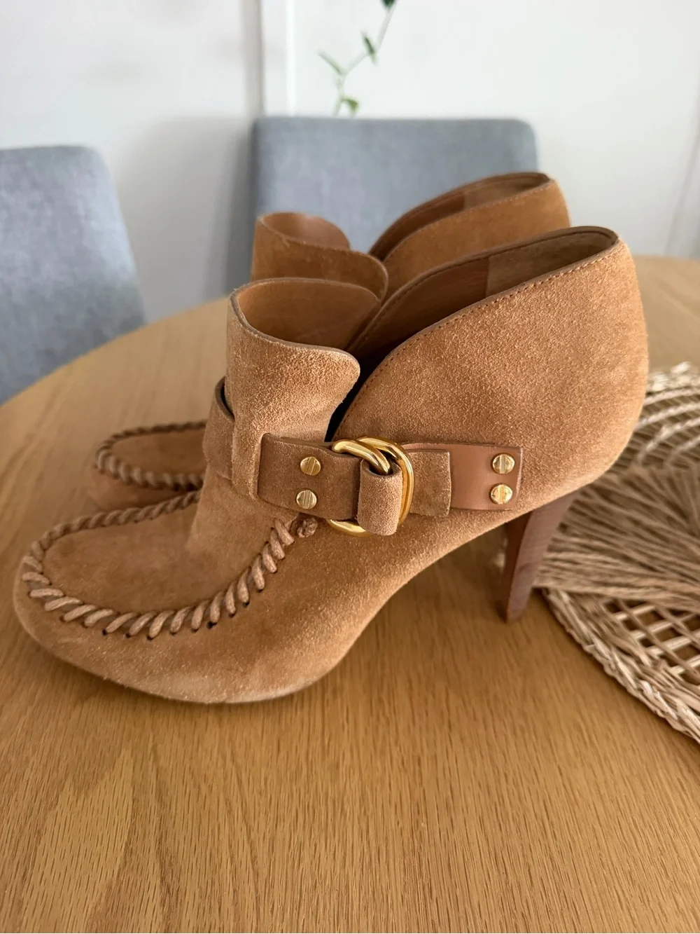 Tory Burch Belen Booties Womens 10.5 Brown Suede Ankle Stiletto Heels